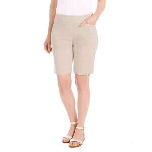 Hilary Radley Women's XL Mid Rise Stretch Bermuda Shorts 9" Heather Beige NWT